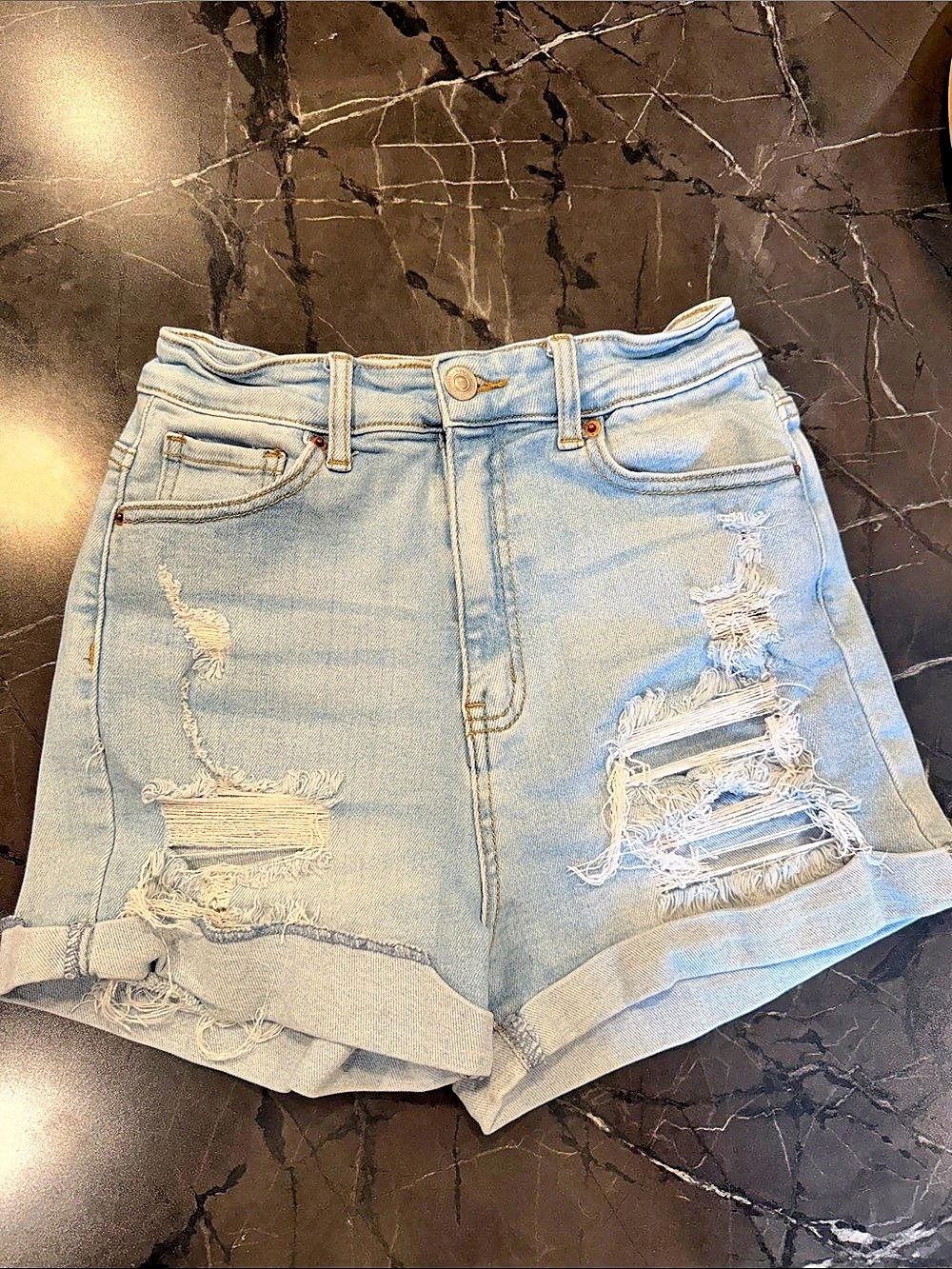 Distressed Denim Jean Shorts in Blue